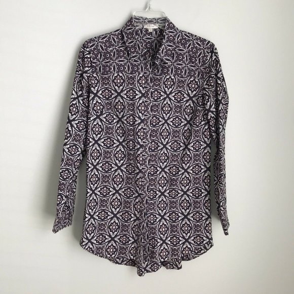 Tyler Boe Black Pink Print Button Down Tunic - Picture 1 of 6